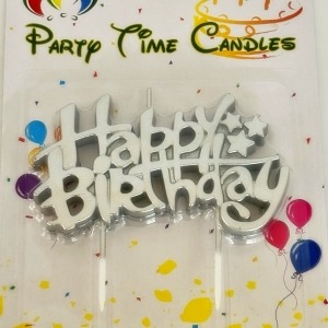 SILVER HAPPY BIRTHDAY CANDLE